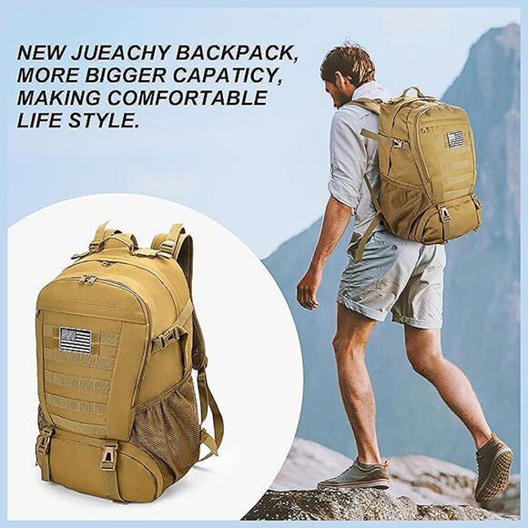 Tactical Backpack for Men Hiking Day Pack Molle Military Rucksack 35L-TAN - Picture 6 of 8